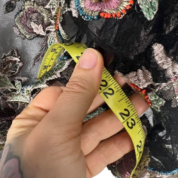 Sundance Black Multicolor Celeste Embroidered Sheer Short Sleeve Top Medium - Picture 7 of 8